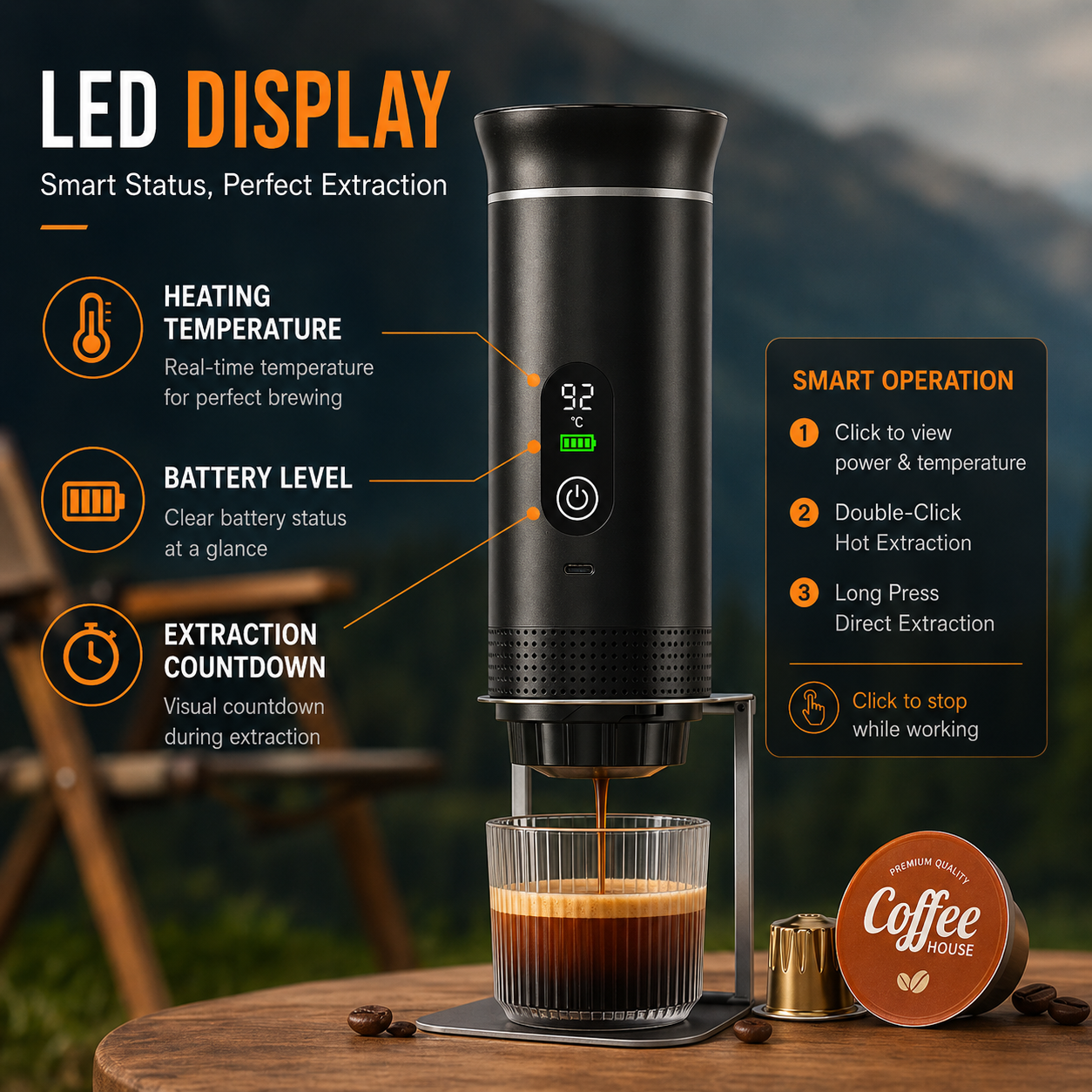 DENOKIN 3-in-1  Portable Espresso Coffee Maker for Travel, Car & Camping